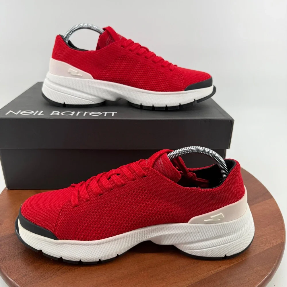 Neil Barrett Red Knit Lightning‎ Bolt Sneakers 091C26F1 Mens Size EU 41/US 8 NEW